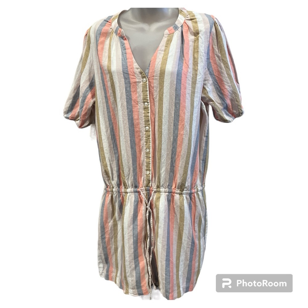 GoodThreads Multi Color Striped Button Up Shorts Romper size 12 NWT